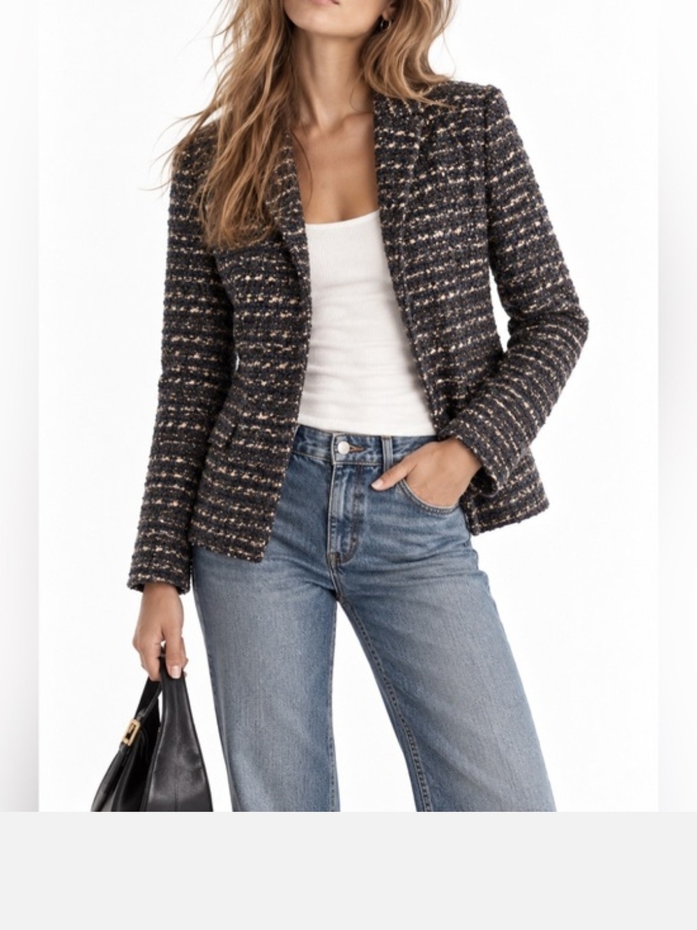 Jones New York Navy and Cream Tweed Blazer